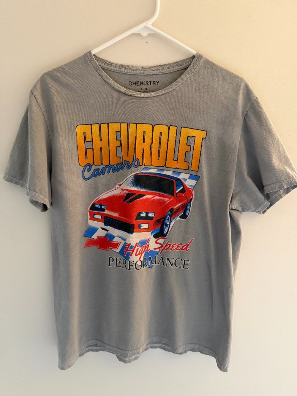 Chevrolet Camaro Graphic Tee Large Gray Retro Racing Car T Shirt Y2K